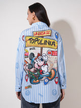 Clobug Women Printed Cotton Blend Oversized Full Sleeve Multicolor Shirt