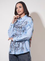 Clobug Women Printed Cotton Blend Oversized Full Sleeve Multicolor Shirt