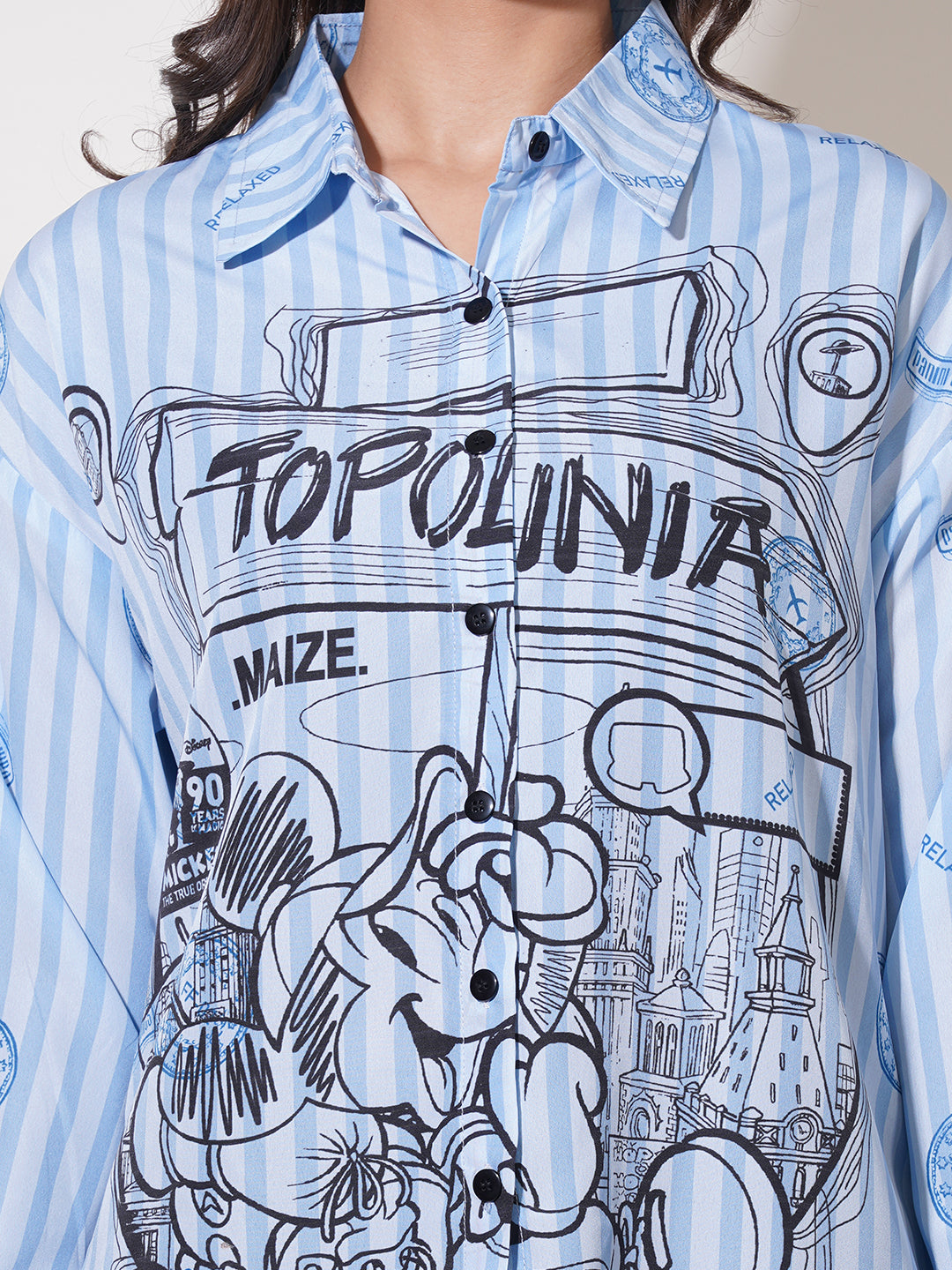 Clobug Women Printed Cotton Blend Oversized Full Sleeve Multicolor Shirt