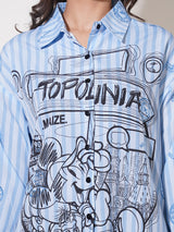 Clobug Women Printed Cotton Blend Oversized Full Sleeve Multicolor Shirt