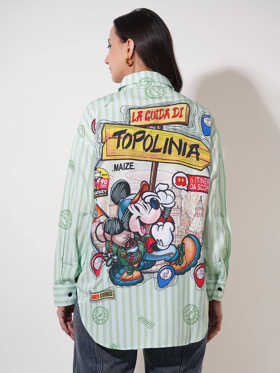 Clobug Women Printed Cotton Blend Oversized Full Sleeve Multicolor Shirt