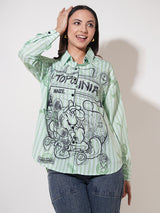 Clobug Women Printed Cotton Blend Oversized Full Sleeve Multicolor Shirt