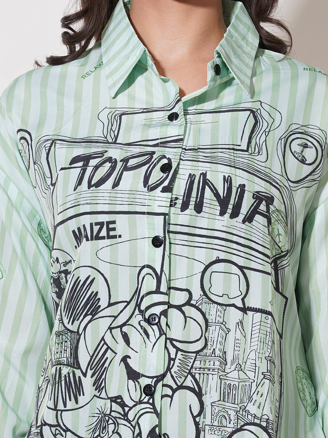 Clobug Women Printed Cotton Blend Oversized Full Sleeve Multicolor Shirt