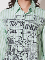 Clobug Women Printed Cotton Blend Oversized Full Sleeve Multicolor Shirt