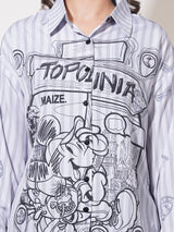 Clobug Women Printed Cotton Blend Oversized Full Sleeve Multicolor Shirt