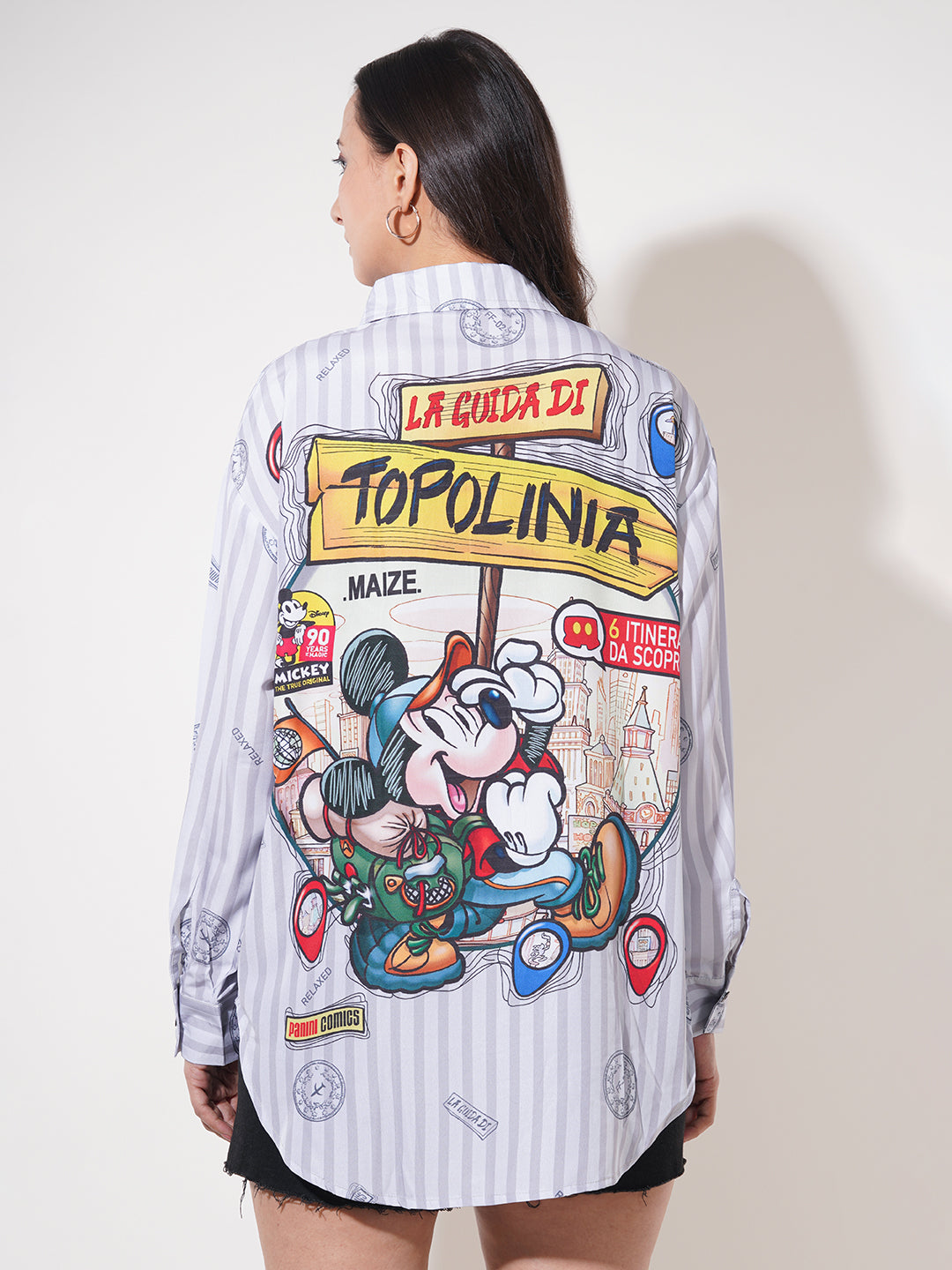 Clobug Women Printed Cotton Blend Oversized Full Sleeve Multicolor Shirt