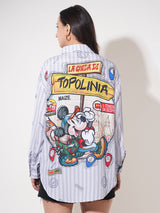 Clobug Women Printed Cotton Blend Oversized Full Sleeve Multicolor Shirt