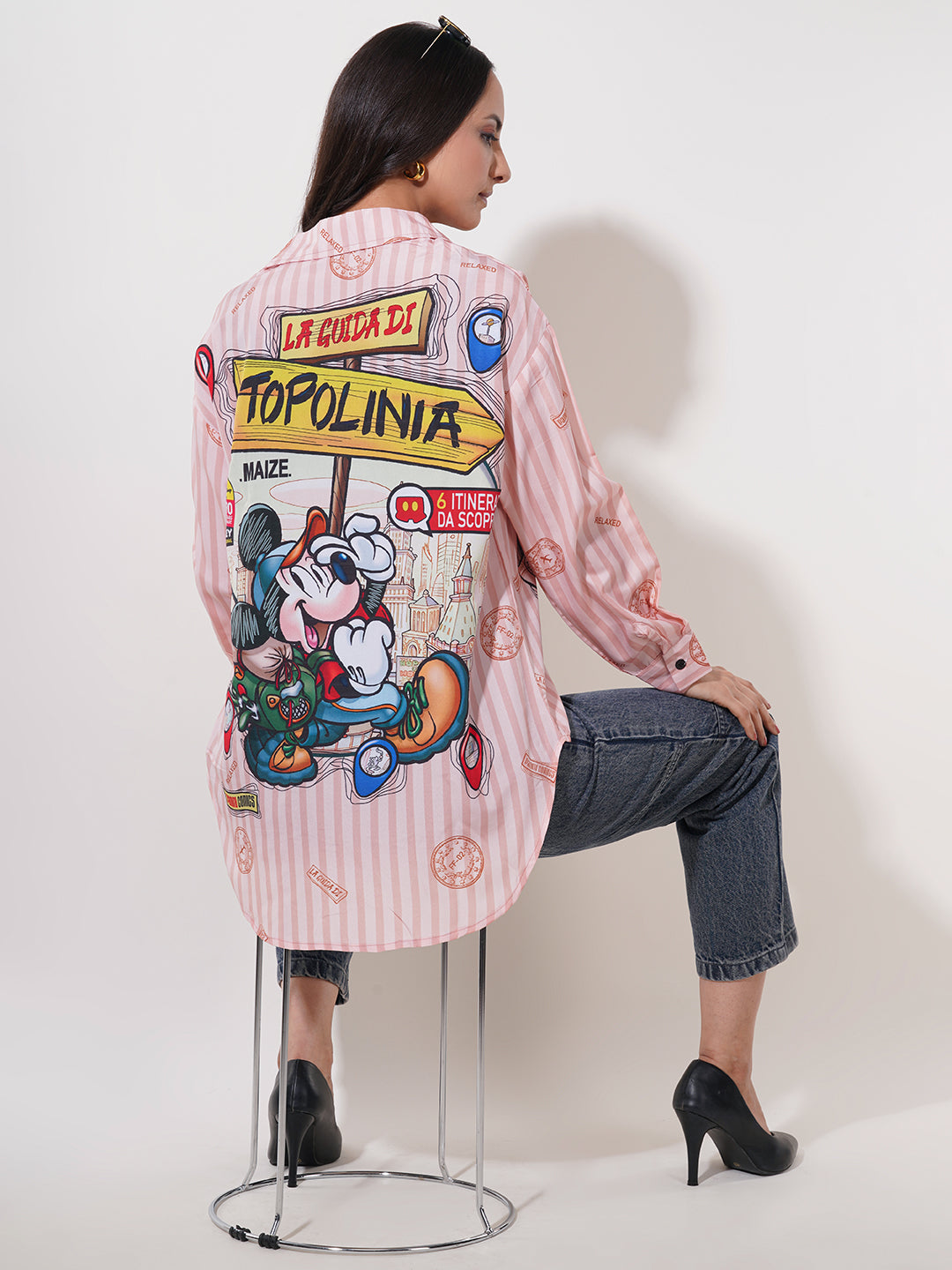 Clobug Women Printed Cotton Blend Oversized Full Sleeve Multicolor Shirt