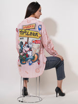 Clobug Women Printed Cotton Blend Oversized Full Sleeve Multicolor Shirt