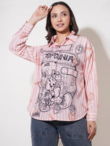 Clobug Women Printed Cotton Blend Oversized Full Sleeve Multicolor Shirt