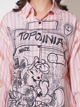 Clobug Women Printed Cotton Blend Oversized Full Sleeve Multicolor Shirt