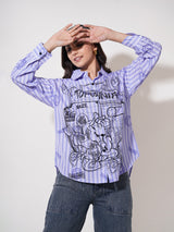 Clobug Women Printed Cotton Blend Oversized Full Sleeve Multicolor Shirt