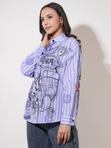 Clobug Women Printed Cotton Blend Oversized Full Sleeve Multicolor Shirt