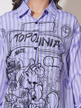 Clobug Women Printed Cotton Blend Oversized Full Sleeve Multicolor Shirt