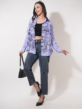 Clobug Women Printed Cotton Blend Oversized Full Sleeve Multicolor Shirt