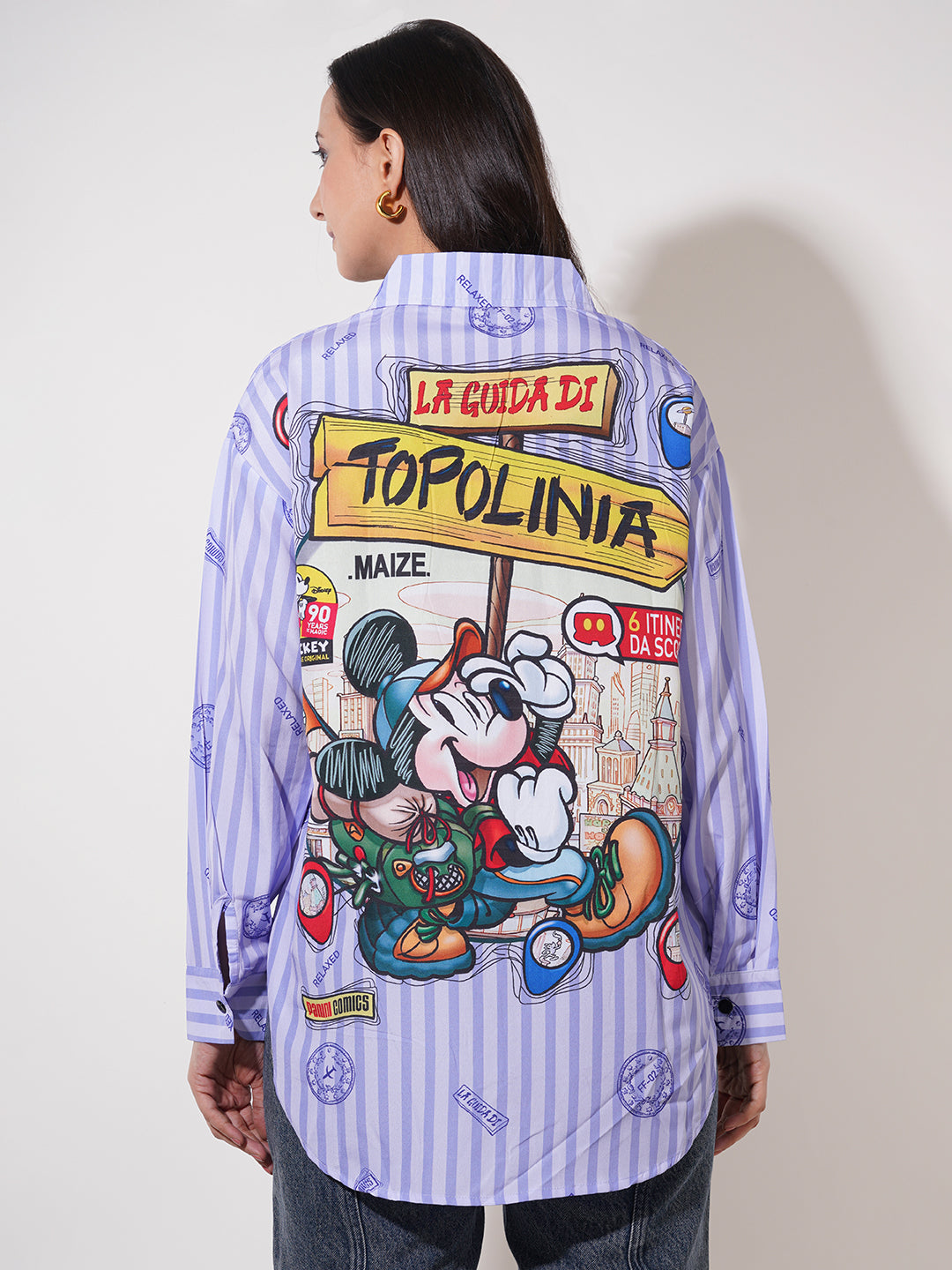 Clobug Women Printed Cotton Blend Oversized Full Sleeve Multicolor Shirt