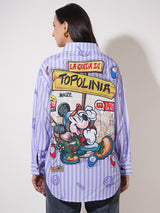 Clobug Women Printed Cotton Blend Oversized Full Sleeve Multicolor Shirt