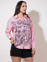 Clobug Women Printed Cotton Blend Oversized Full Sleeve Multicolor Shirt