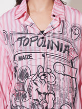 Clobug Women Printed Cotton Blend Oversized Full Sleeve Multicolor Shirt