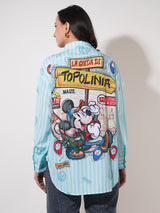 Clobug Women Printed Cotton Blend Oversized Full Sleeve Multicolor Shirt