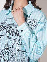 Clobug Women Printed Cotton Blend Oversized Full Sleeve Multicolor Shirt