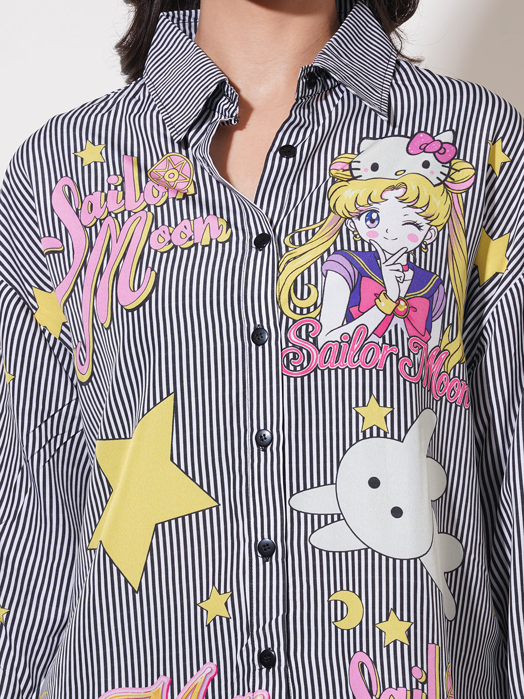 Clobug Women Printed Cotton Blend Oversized Full Sleeve Multicolor Shirt