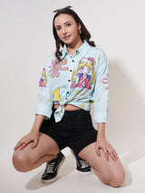 Clobug Women Printed Cotton Blend Oversized Full Sleeve Multicolor Shirt