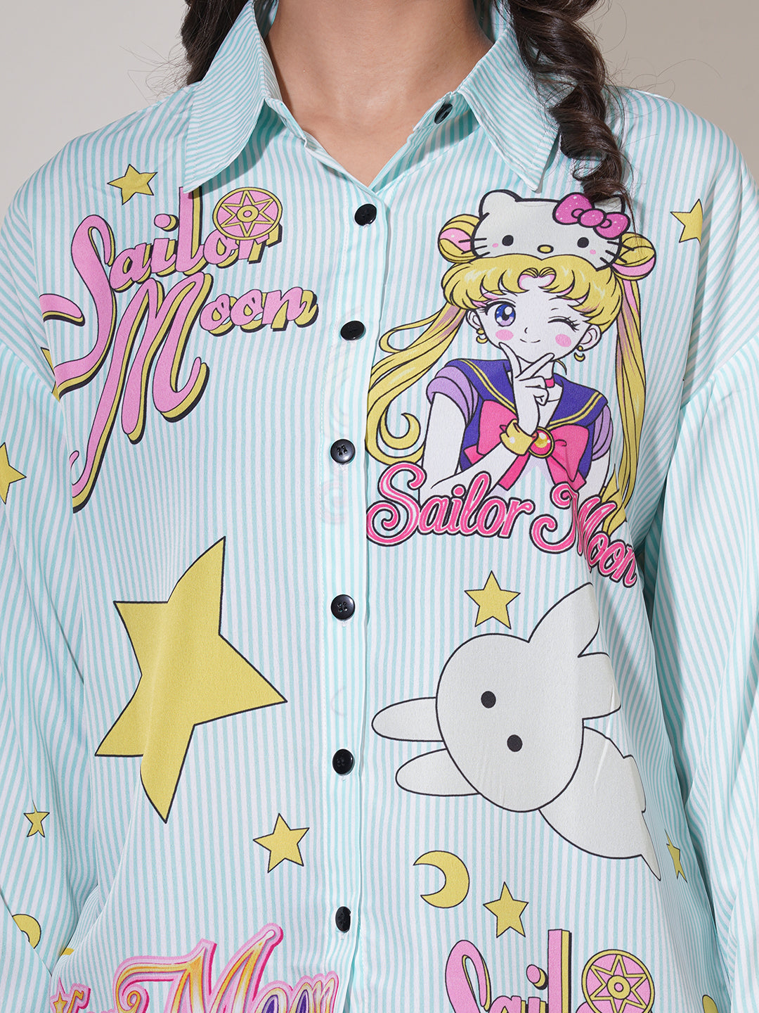 Clobug Women Printed Cotton Blend Oversized Full Sleeve Multicolor Shirt