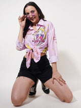 Clobug Women Printed Cotton Blend Oversized Full Sleeve Multicolor Shirt