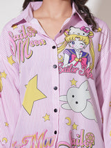 Clobug Women Printed Cotton Blend Oversized Full Sleeve Multicolor Shirt