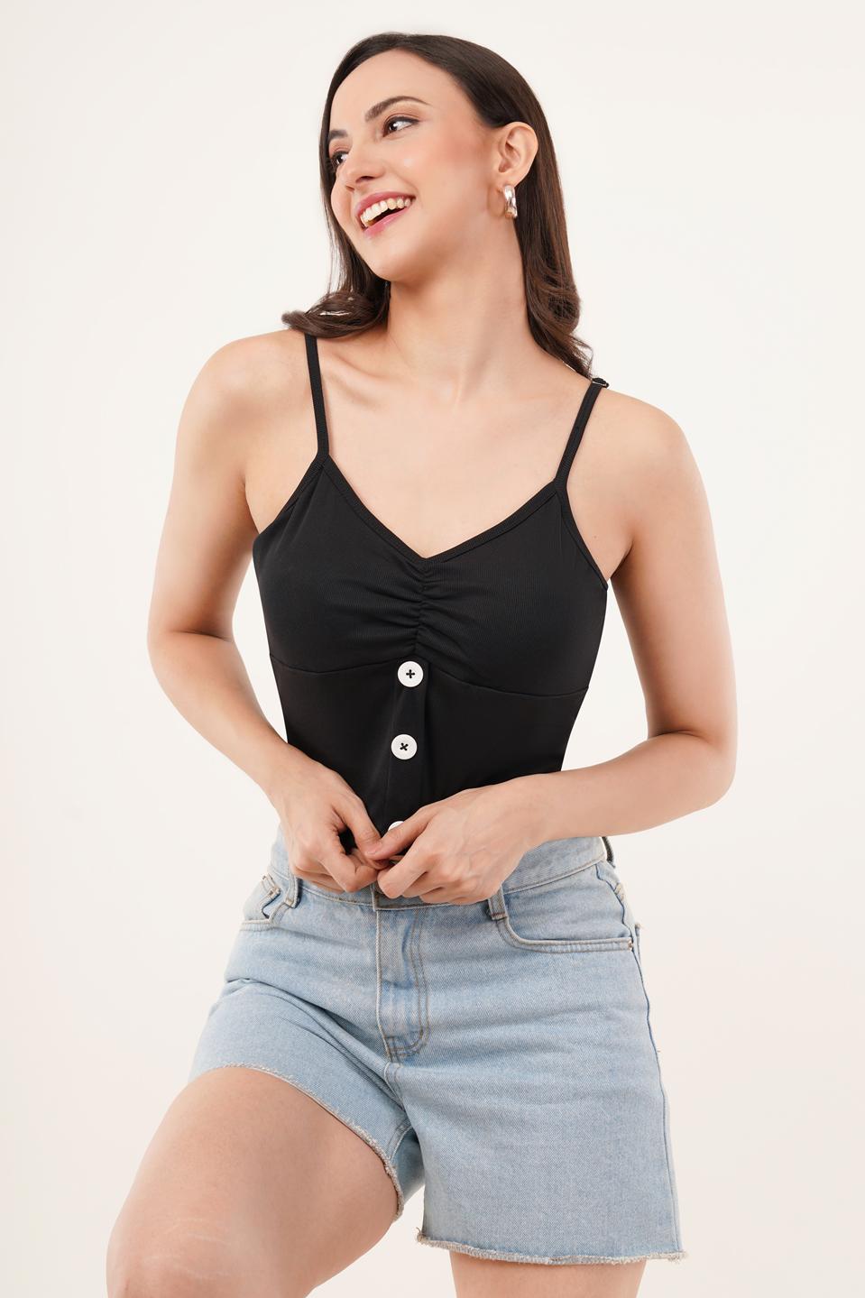 Clobug Women Shoulder Strap Cotton Blend Tank Top