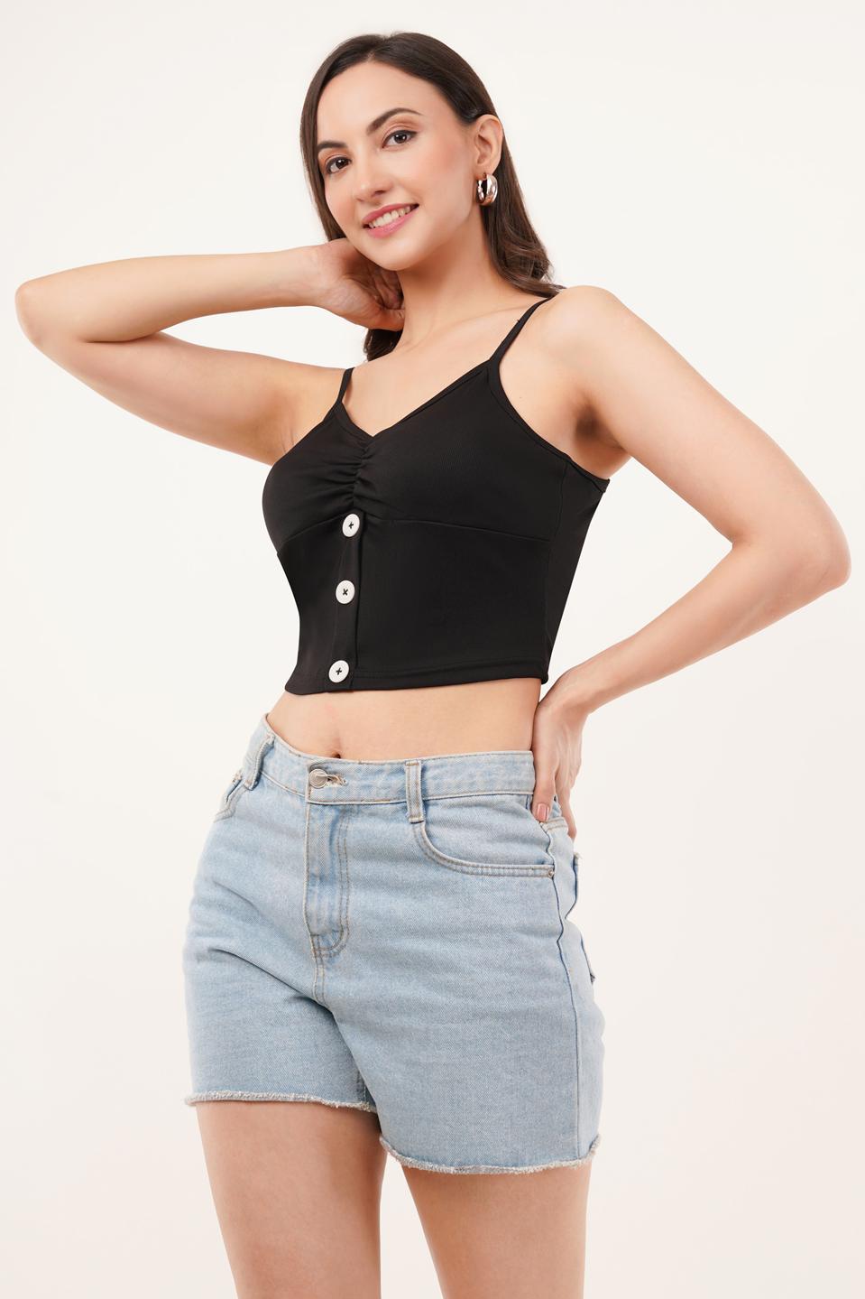 Clobug Women Shoulder Strap Cotton Blend Tank Top