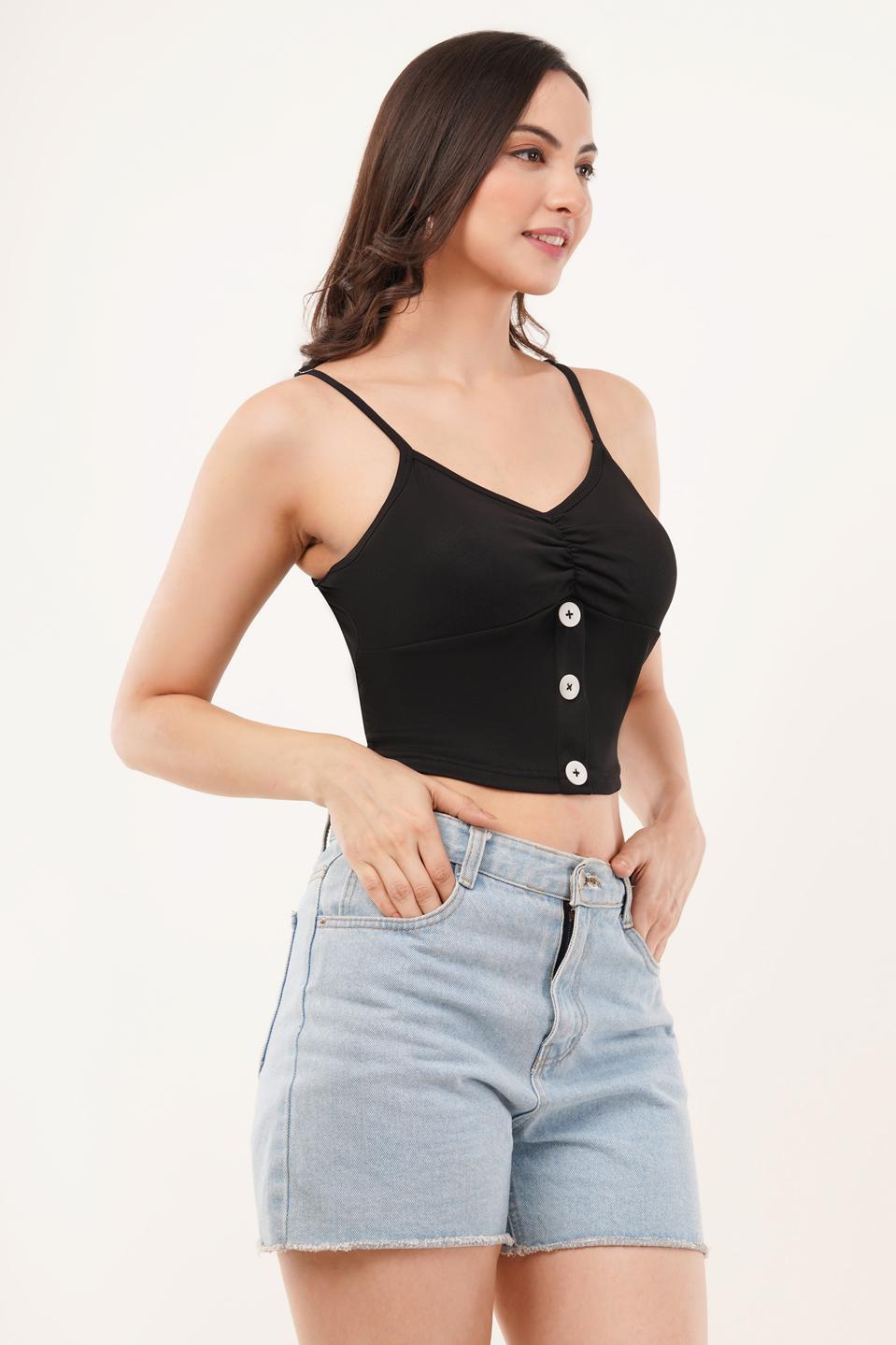 Clobug Women Shoulder Strap Cotton Blend Tank Top