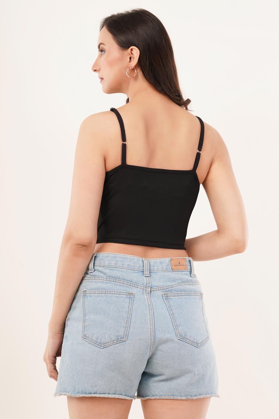 Clobug Women Shoulder Strap Cotton Blend Tank Top