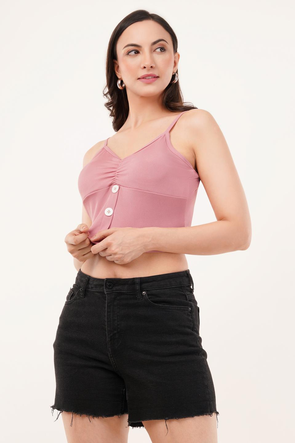 Clobug Women Shoulder Strap Cotton Blend Tank Top