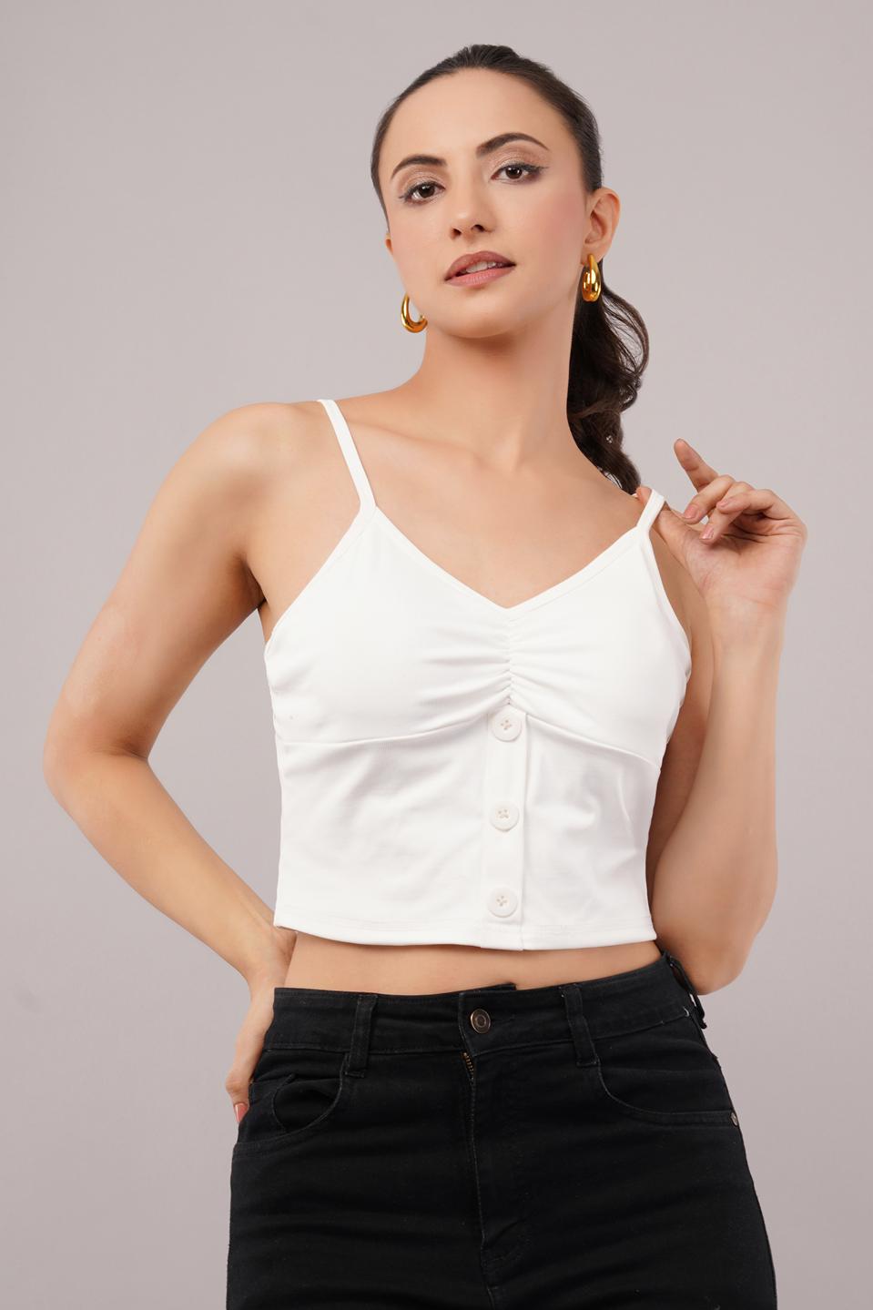 Clobug Women Shoulder Strap Cotton Blend Tank Top