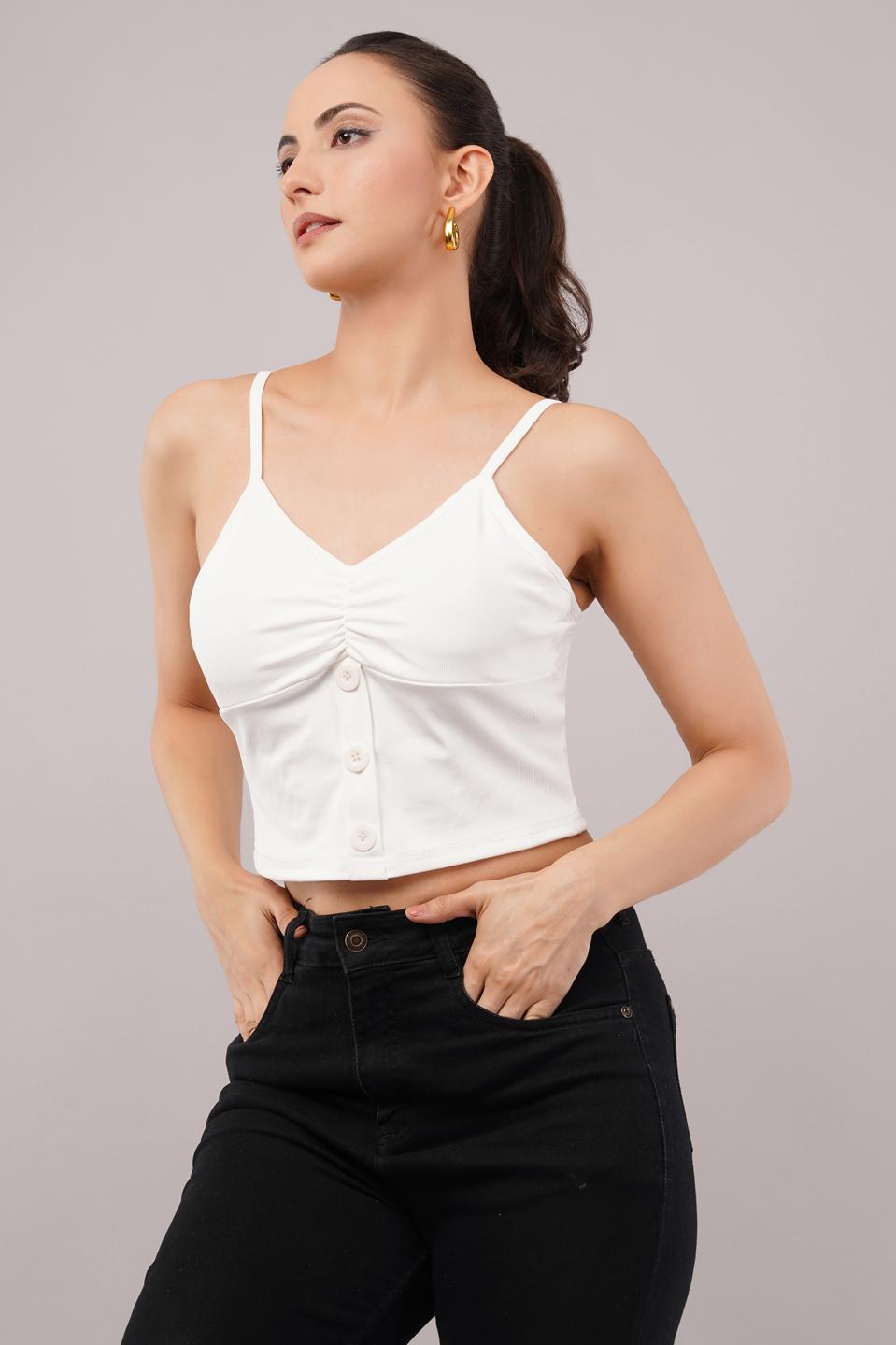 Clobug Women Shoulder Strap Cotton Blend Tank Top