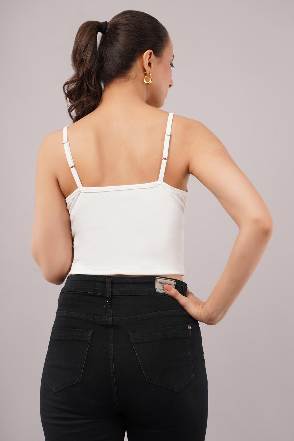 Clobug Women Shoulder Strap Cotton Blend Tank Top