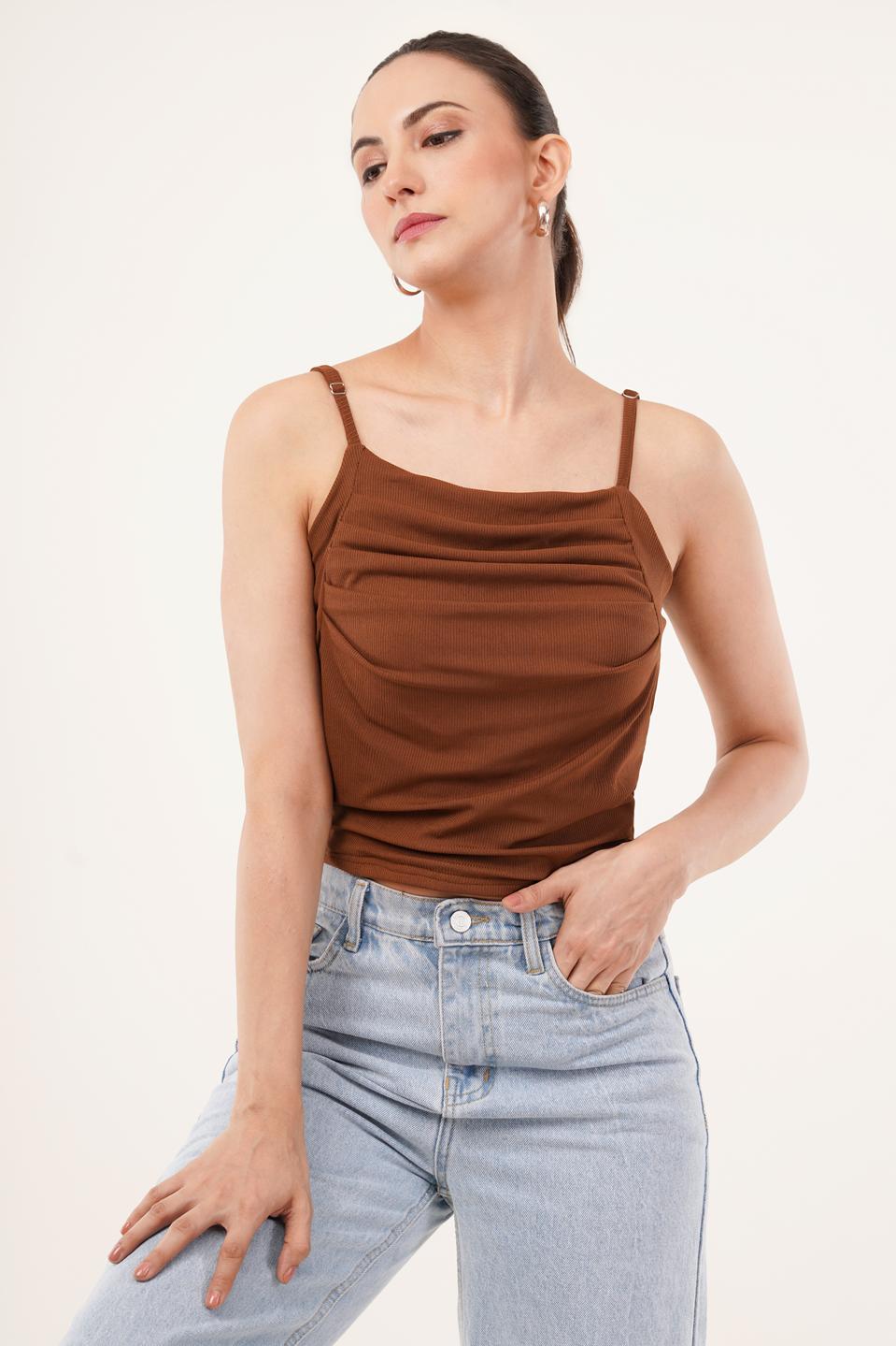 Clobug Women Shoulder Strap Cotton Blend Tank Top