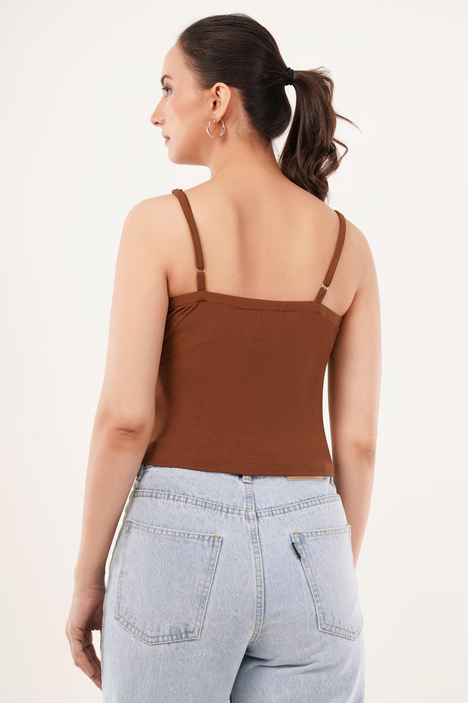 Clobug Women Shoulder Strap Cotton Blend Tank Top