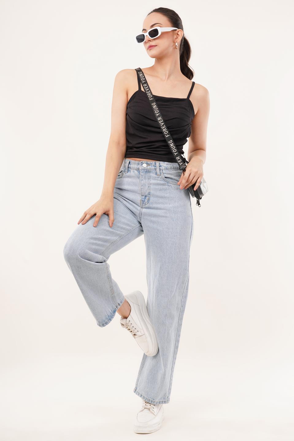 Clobug Women Shoulder Strap Cotton Blend Tank Top