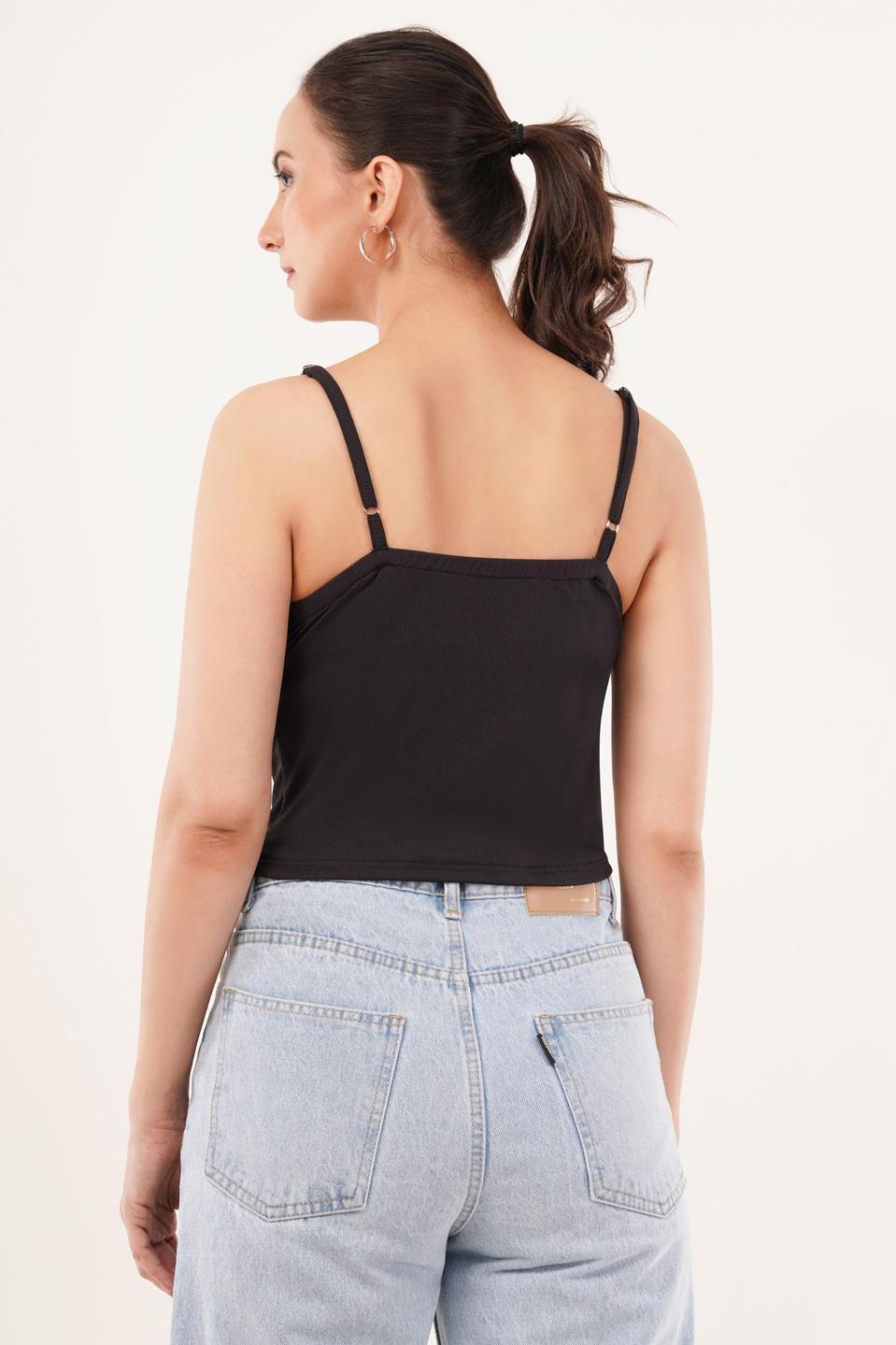 Clobug Women Shoulder Strap Cotton Blend Tank Top