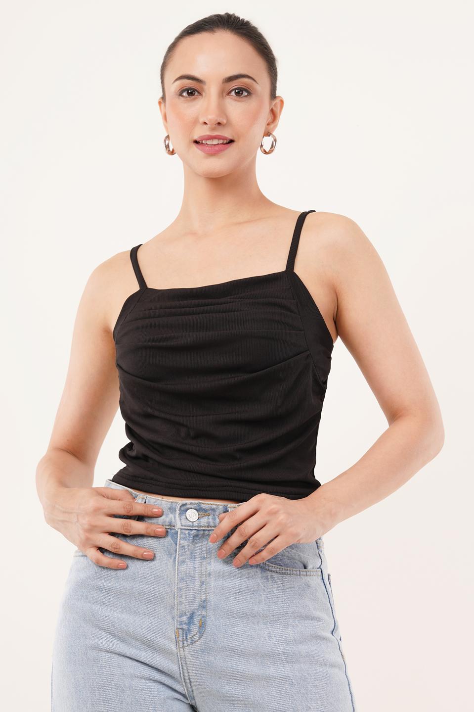 Clobug Women Shoulder Strap Cotton Blend Tank Top