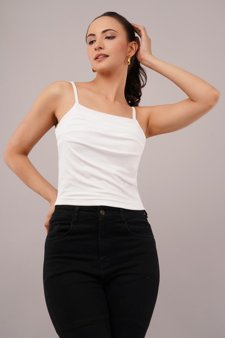 Clobug Women Shoulder Strap Cotton Blend Tank Top