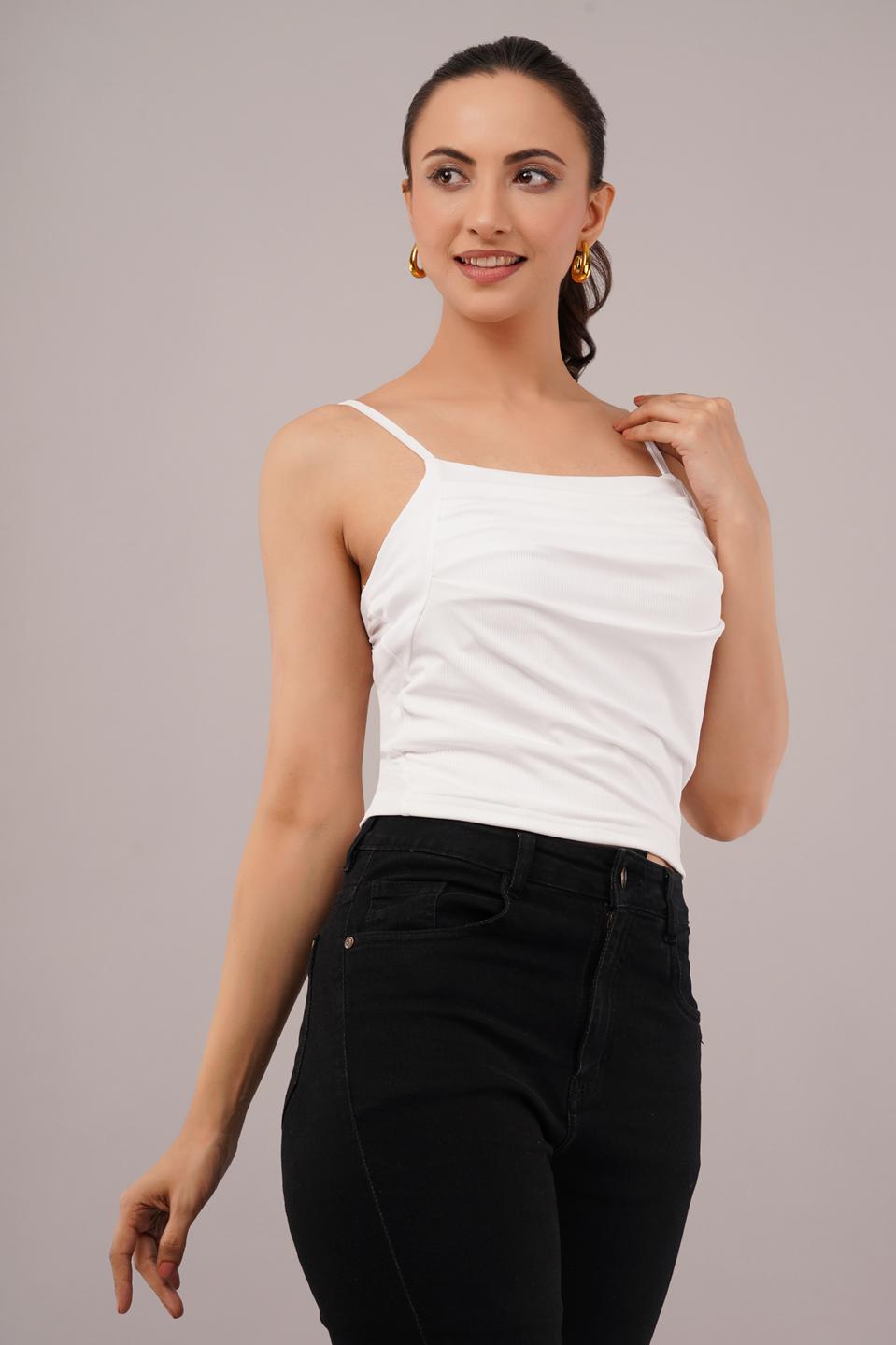 Clobug Women Shoulder Strap Cotton Blend Tank Top