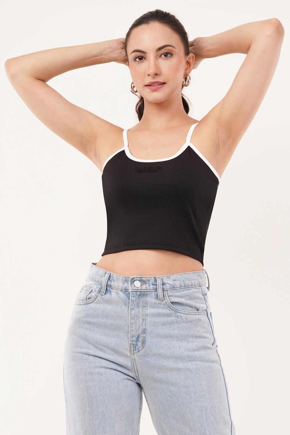 Clobug Women Shoulder Strap Cotton Blend Tank Top