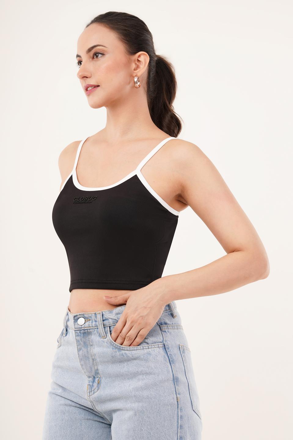 Clobug Women Shoulder Strap Cotton Blend Tank Top