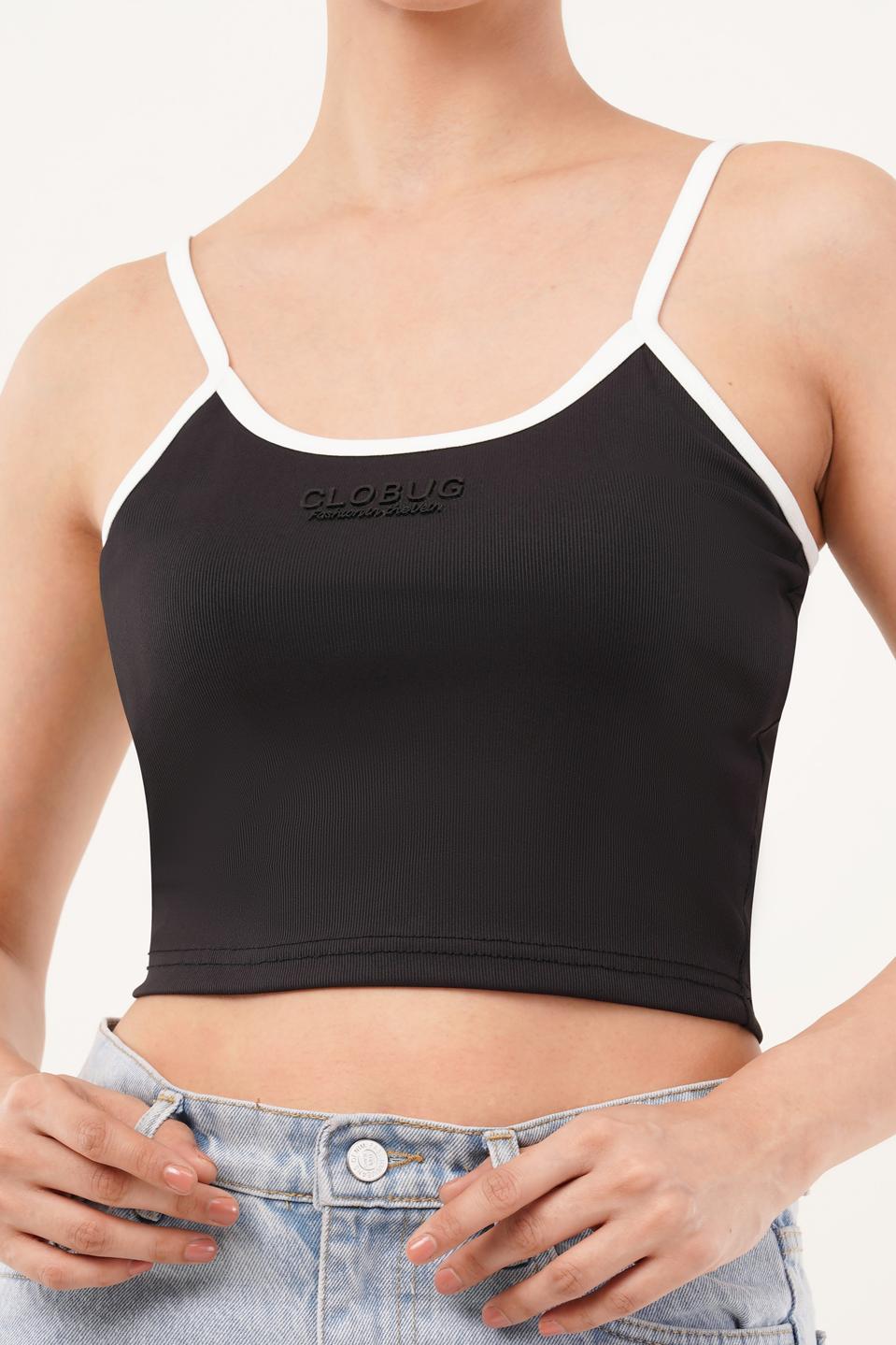 Clobug Women Shoulder Strap Cotton Blend Tank Top