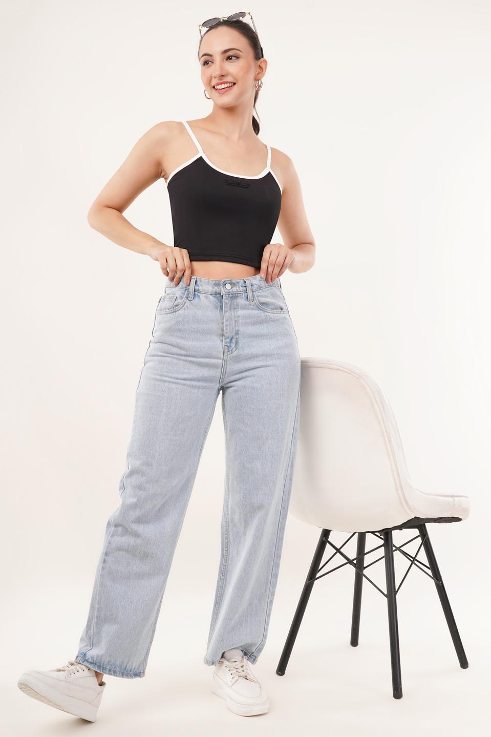 Clobug Women Shoulder Strap Cotton Blend Tank Top