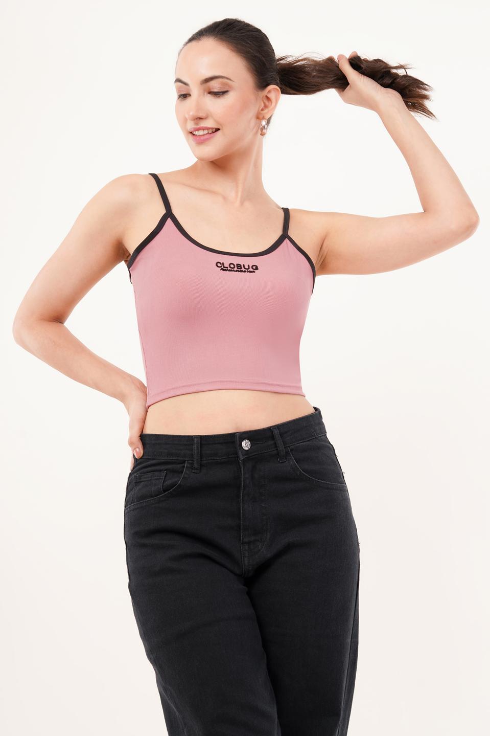 Clobug Women Shoulder Strap Cotton Blend Tank Top